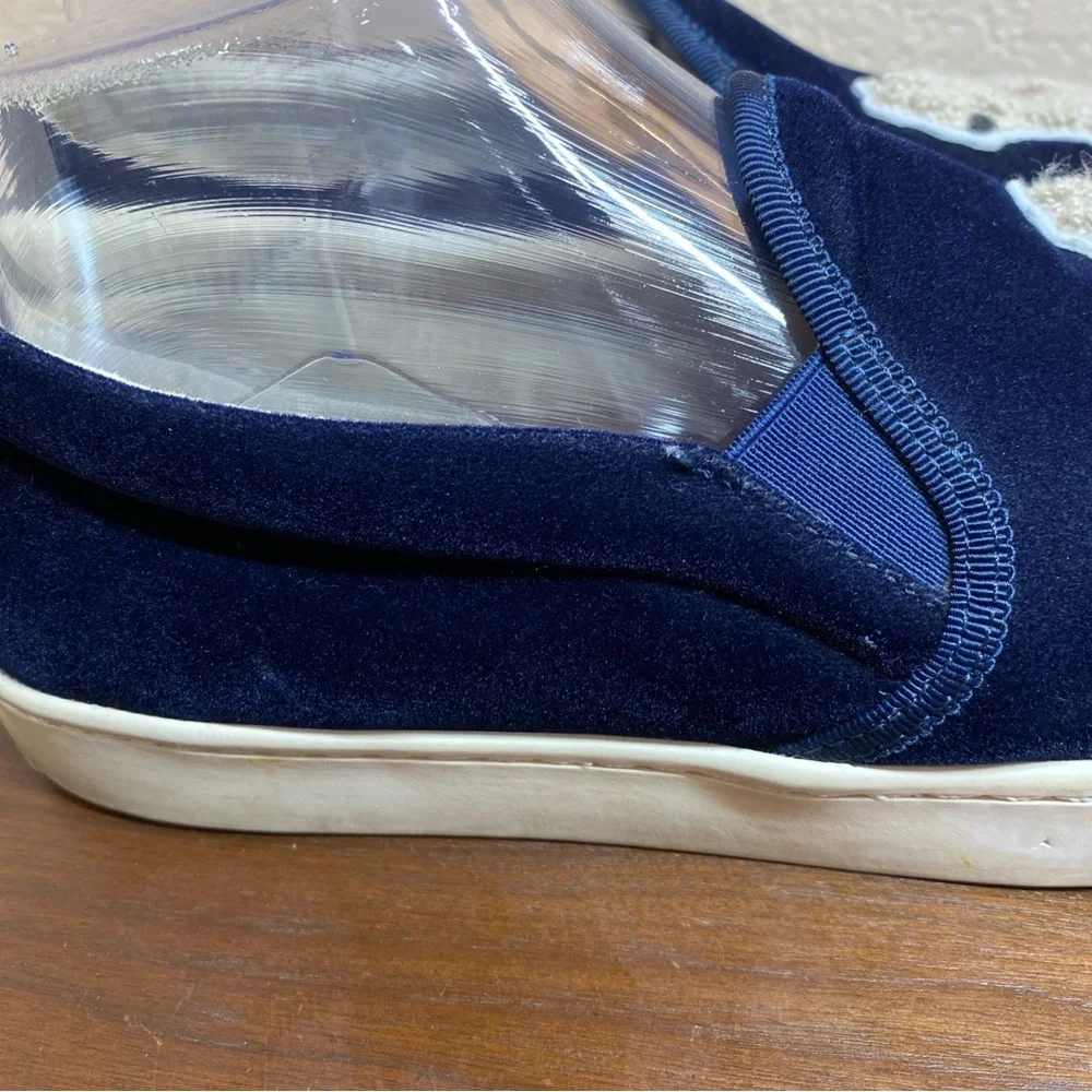 Soludos Velvet Llama Round Toe Slip On Sneakers‎ Navy Blue Women's Size US 8.5